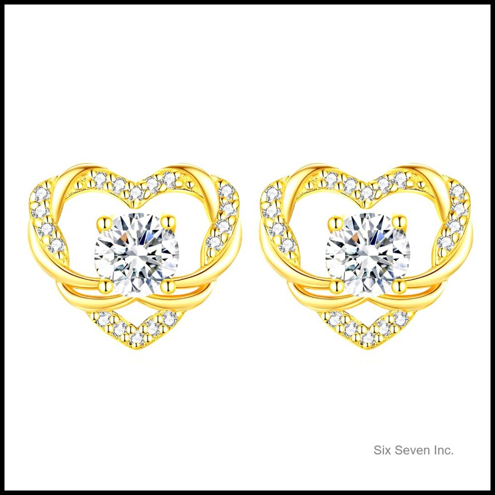 Moissanite Heart Stud Earrings 925 Sterling Silver Gold Plated Fine Jewelry